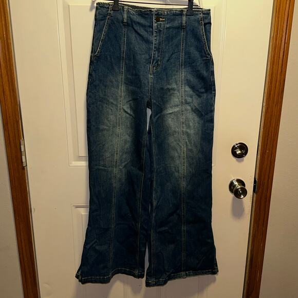 MITTOSHOP MEDIUM WASH SEAM DETAIL WIDE LEG DENIM JEANS - Picture 4 of 8